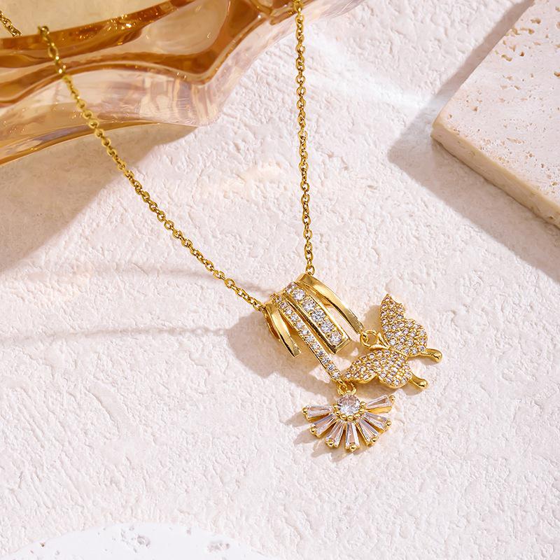 2026 High-End Titanium Steel Zirconia Necklace with Micro-Paved Copper Pendant for Women