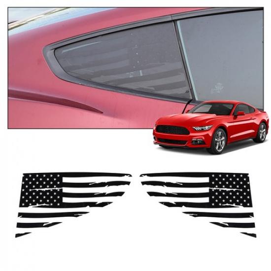 Exterior Rear Window Decal Trim Sticker For Ford Mustang 15+ Black n Flag