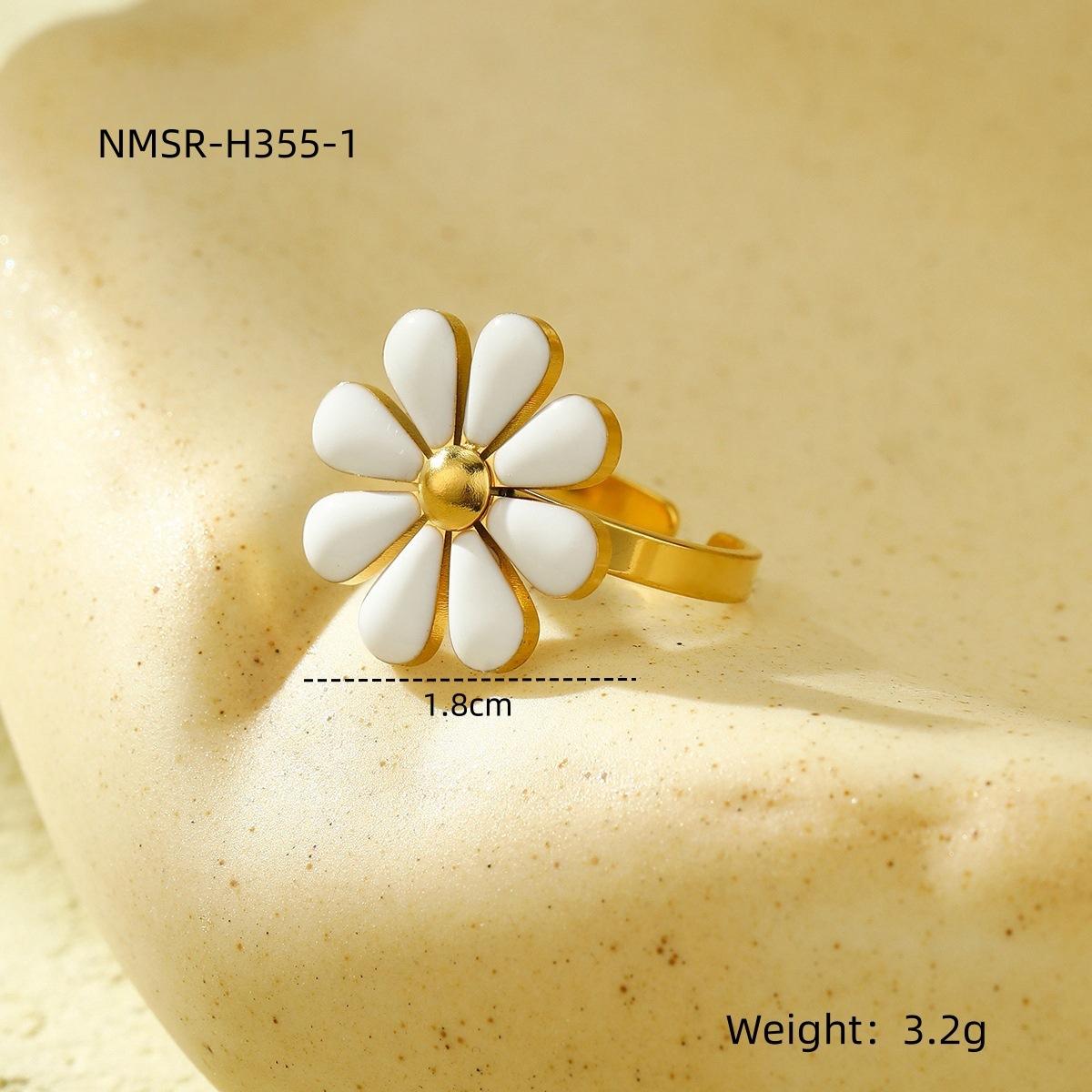 GEMCHIC Women s Daisy Drop Oil Coated Titanium Steel Flower Ring - Fashion Stainless Steel Jewelry, Summer Trend