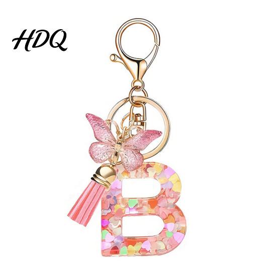 Compact Keychain Pink Series Pendant Sequins Heart Initial Letter Charm Key Chain