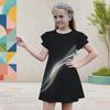 Girls Round Neck Flutter Sleeve American Flag Printed A Line Dress Black Red White