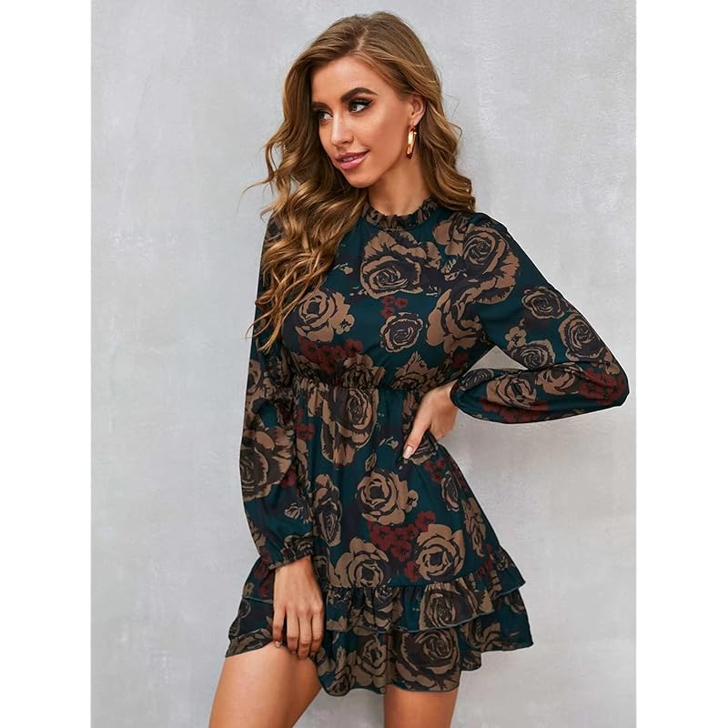 GRECIILOOKS Western Dresses for Women | A-Line Knee-Length Dress | Midi Western Dress for Women| Short Dress (Small, Gre S