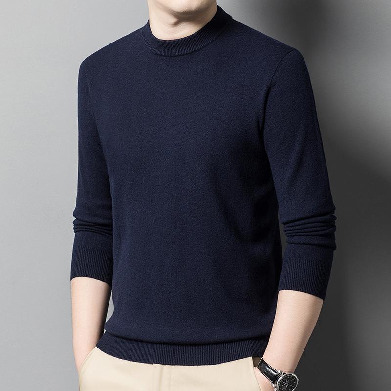 

Осенний однотонный молодежный облегающий мужской свитер с круглым вырезом, универсальный деловой трикотажный свитер, нижняя рубашка, мужская одежда 4XL