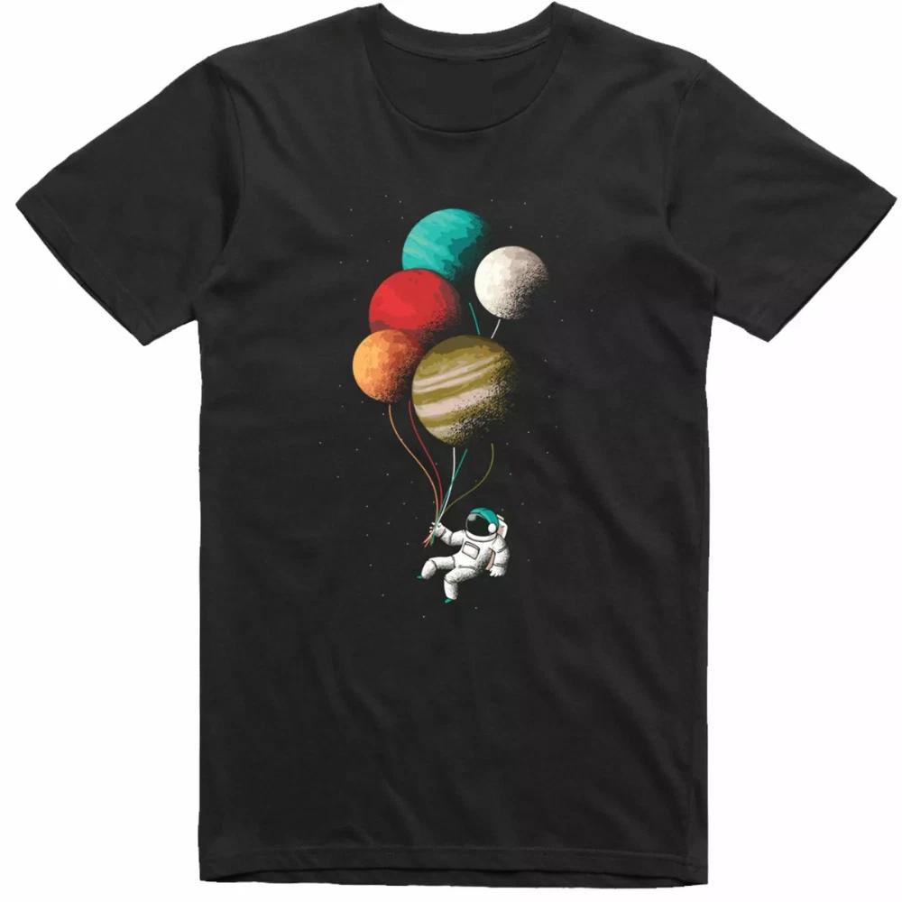 100% cotton TOPS UNISEX TEES MENS WOMENS Spaceman astronaut t shirt Planet Balloons Funny 100% Ring-Spun Cotton Top