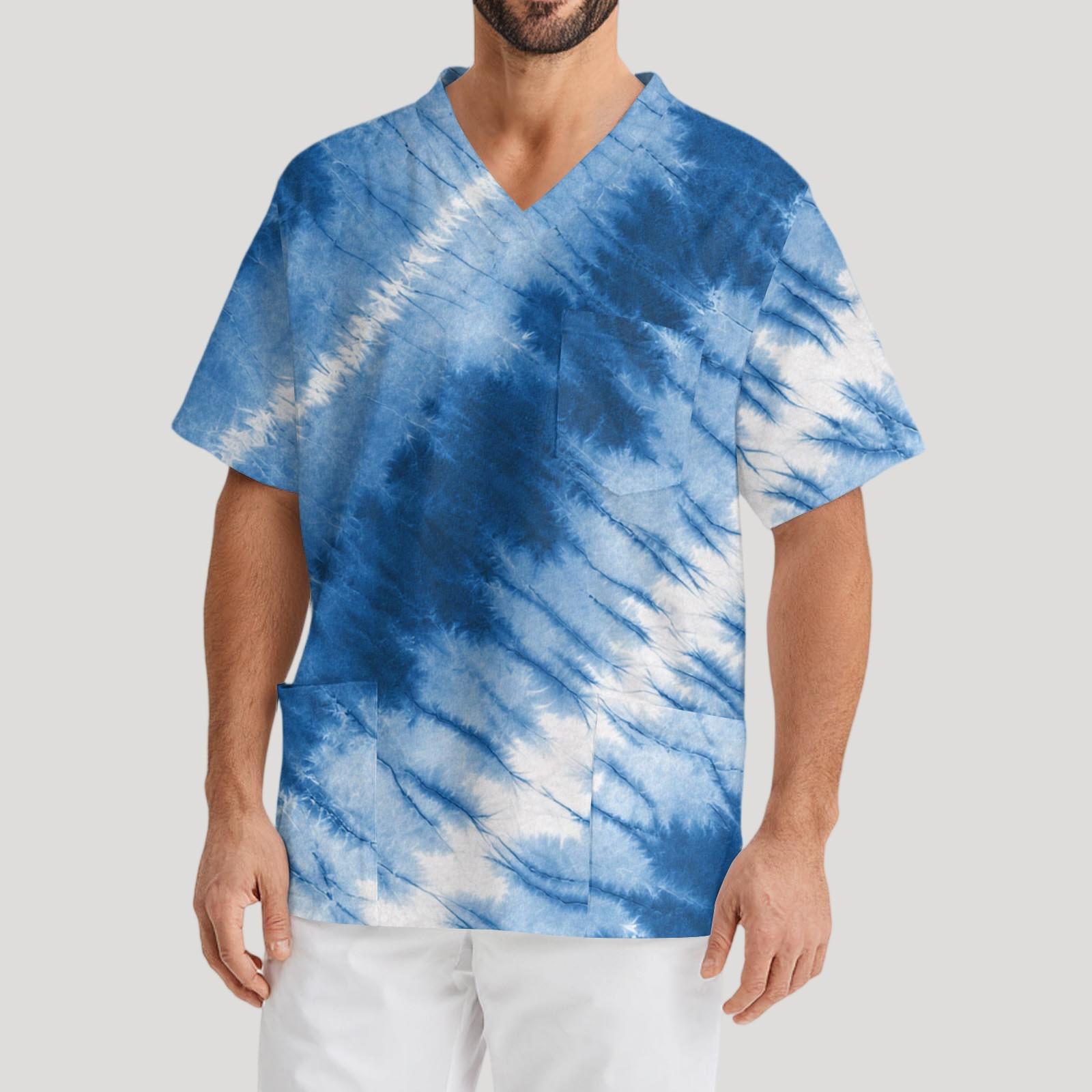 

Мужская рабочая блузка с короткими рукавами и v-образным вырезом с принтом, топ с нагрудным карманом XXL