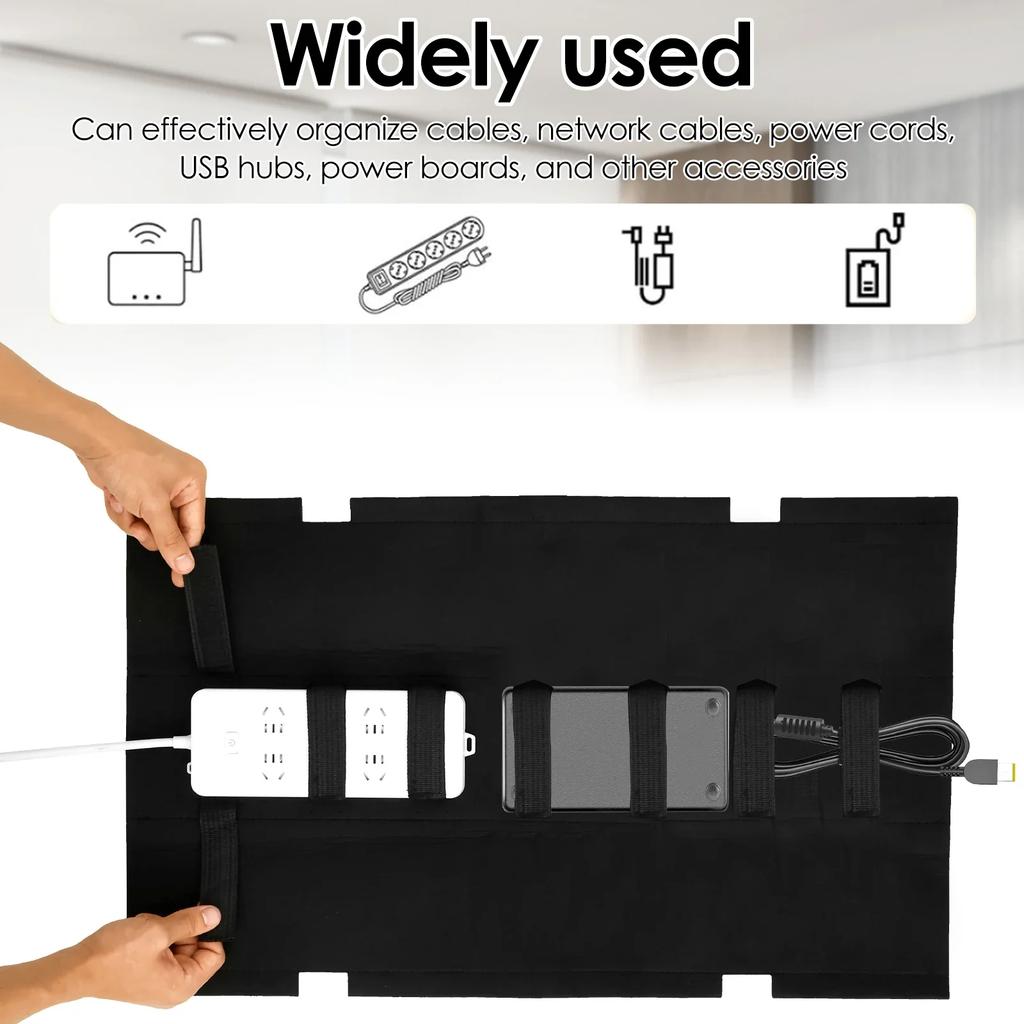 Under Desk Cable Management Tray No Drill Under Desk Cable Organizer with 2 Hook Woven Fabric Storage Rack for Home Office Study