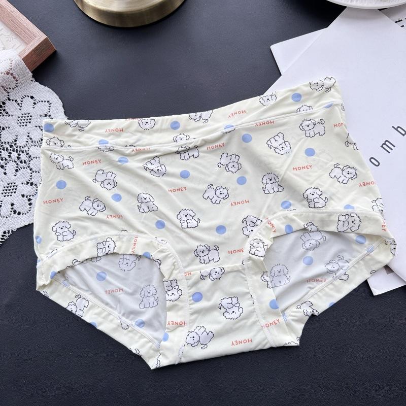 Plus Size Ladies Spring and Summer Lovely Printed Ice Silk High Waist Underwear