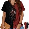 Summer V-neck Retro Flower Pattern 3D Printed Top Fashionable Casual Short Sleeved Plus Size Women's T-shirts