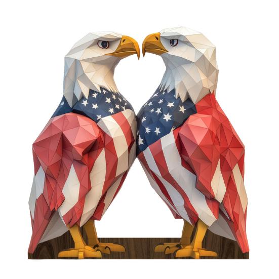 Tabletop 2D Wooden Bald Eagle Figurine 4th of July Patriotic A