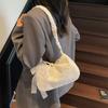 Pleated Strap Simple Canvas Handbag With Ribbon Large Capacity Bag Lace Shoulder Bag  Travel