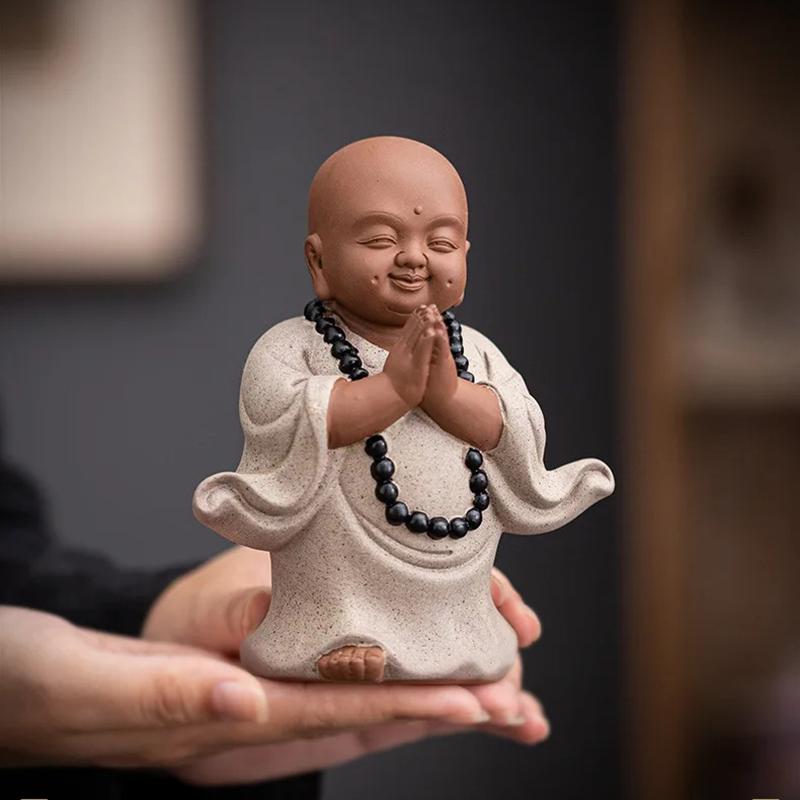 Ceramics Meditation Little Monk Statue- Chinese Characteristic Decorative Home, Room, Office Decoration Buddhist Gift