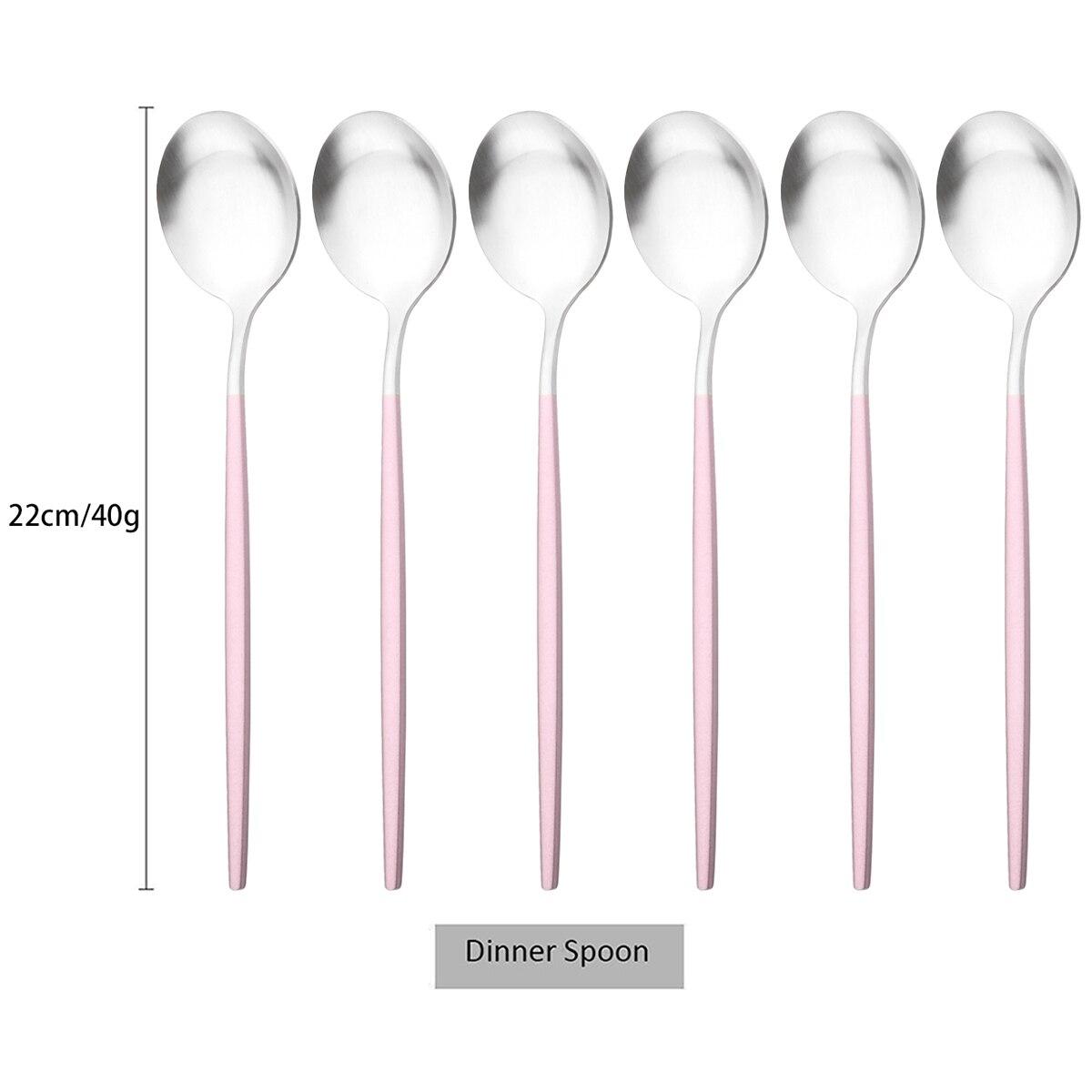 

6Pcs/Set Набір обідніх ложок із чорного золота Матовий столовий посуд із нержавіючої сталі Вестерн Столові прилади Десертна ложка Посуд для вечірки Кухонний набір столового срібла рожевий/срібний