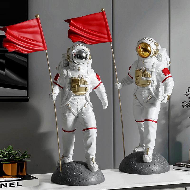 Kreativní dekorace astronauta s červenou vlajkou do obývacího pokoje, vinotéka, jednoduchá domácí dekorace, dekorace na stůl a kancelář...