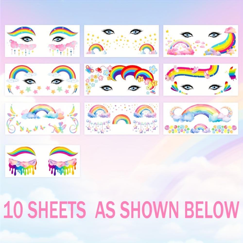 

10sheets Rainbow Face Decals| Colorful Butterfly & Flower Temporary Tattoos for Parties/Birthdays/Festivals| Y2K Art Sticker