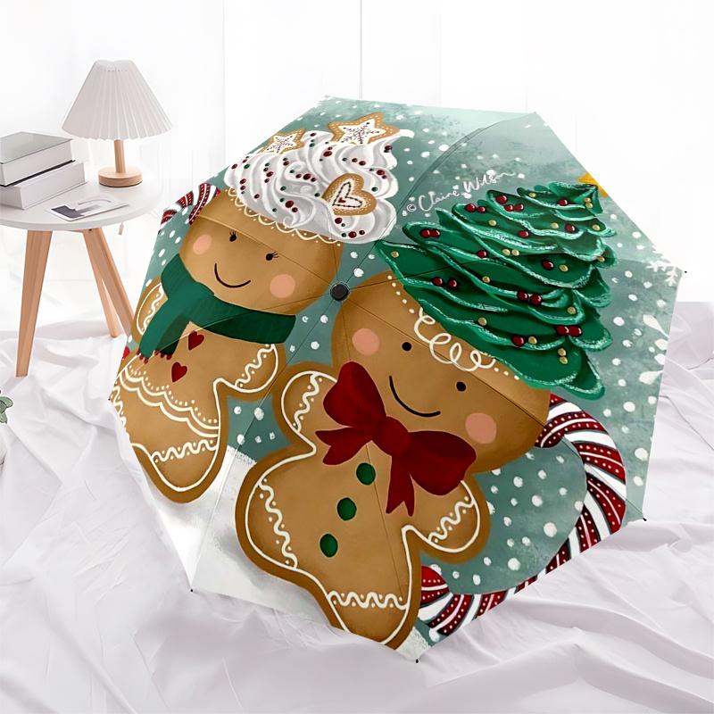 Gingerbread Man Themed Travel Umbrella-8 Ribs Automatic Opening and Closing, Portable Folding Design, Compact and Stylish Umbrella Suitable