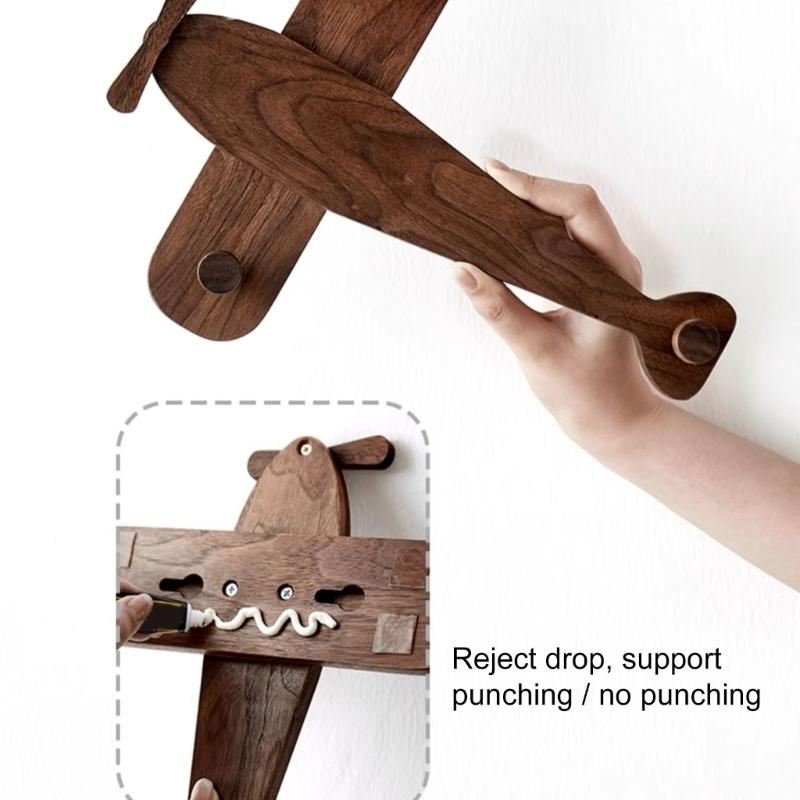 Fun Airplanes Design Solid Wood Wall Hook For Childrens Room Decorative Key Holder And Easy Installation