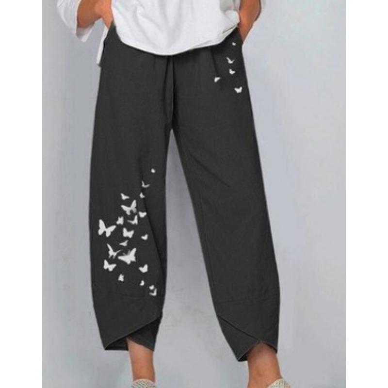 Spring Summer Elastic Waist Cotton Linen Loose Casual Pants for Women's Home Wear