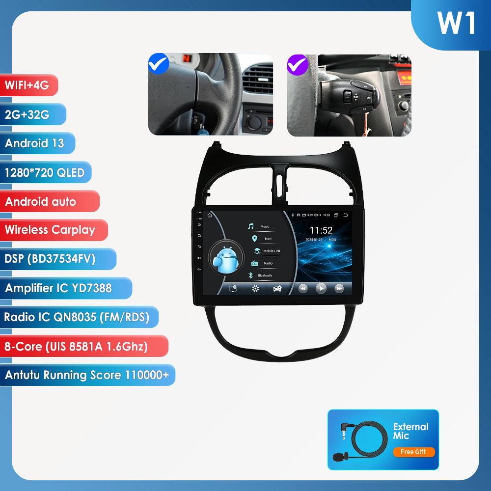 OSSURET Snapdragon 6115 Car Radio Autoradio for PEUGEOT 206 206SW 206CC 2001 - 2008 Carplay Android Auto Multimedia GPS 360 Cam Stereo