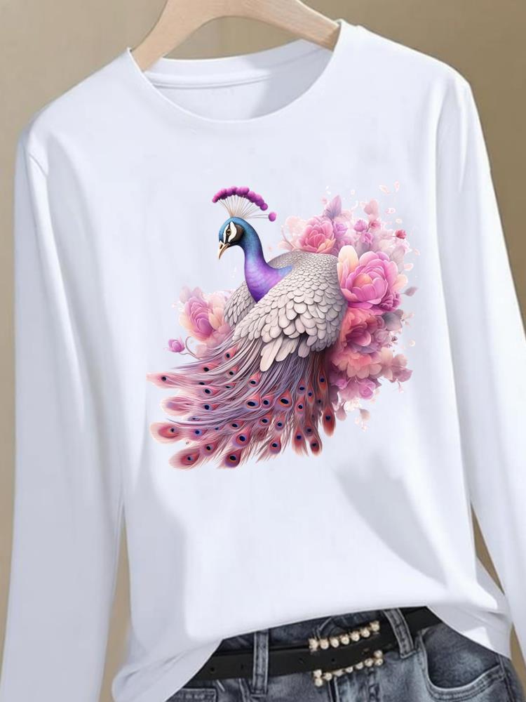 (Asian Size) Trend Style Cute Graphic Tee Women Autumn Winter Spring Casual Fashion Top O-neck Clothing Print T Shirt Long Sleeve T-shirts