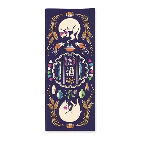 Miyamoto-Towel Kenema Tenugui Towel - Japanese Traditional Dyeing, Hobbyist s Delight, Drunken Cat Design, Interior Tapestry, 36x90cm, 100% Cotton,