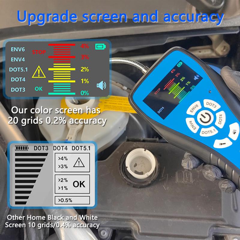 Brake Fluid Tester High Precision Car Brake Fluid Detector with Color LCD Screen Audible Alarm DOT3 DOT4 DOT5.1 ENV4 ENV6 Tester