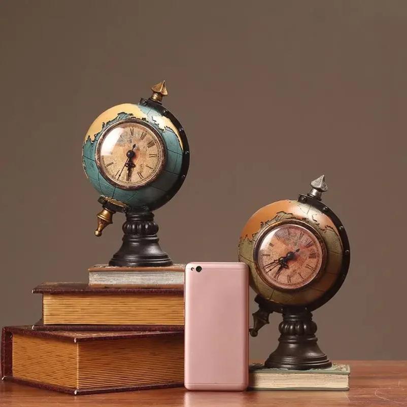 1pcs Creative Retro Home Decoration Accessories Mini Globes Clock Miniature Figurines Home Decor Crafts