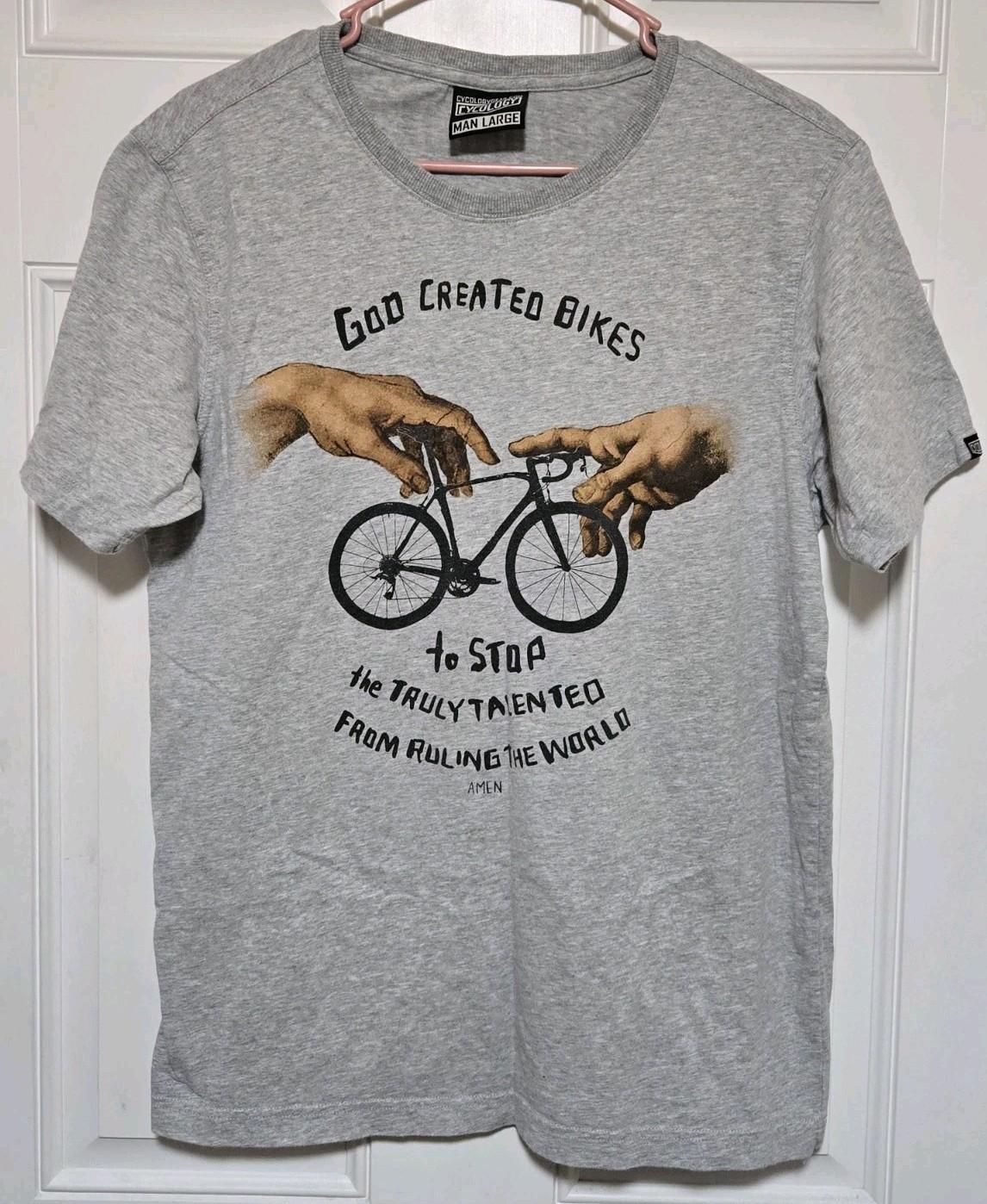 Cycology Shirt Mens Size Large Gray God Jesus Bike Tee Riding Grey Unisex T-Shirt S