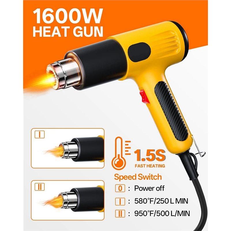 A84E-1600W Hot Air Blower:2 Temp Settings,4 Nozzles,Overheat Protection-For Shrink Tubing,Wrap,Crafting,Resin&DIY US-Plug