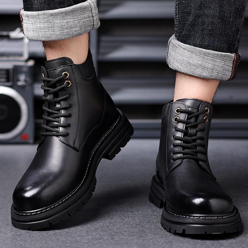 Bottes à plateforme rétro en cuir tendance antidérapantes pour hommes Designer Semelle souple Automne Hiver Chaussures pour hommes Mode Décontractées Bottes de travail pour hommes