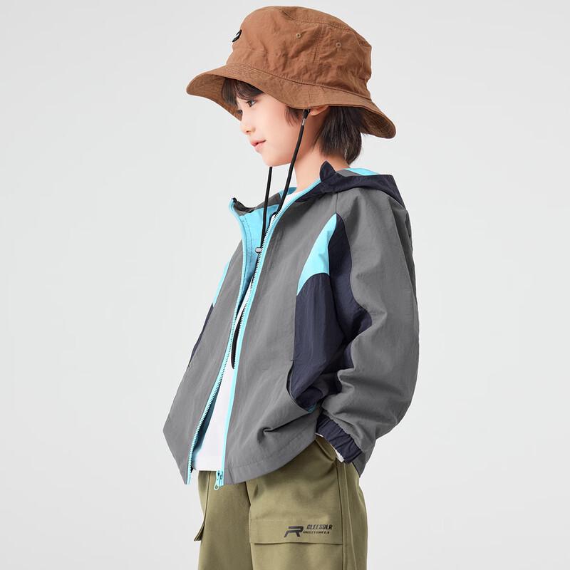 Duoduojia Boys Spring/Autumn Hooded Color Block Softshell Jacket 150