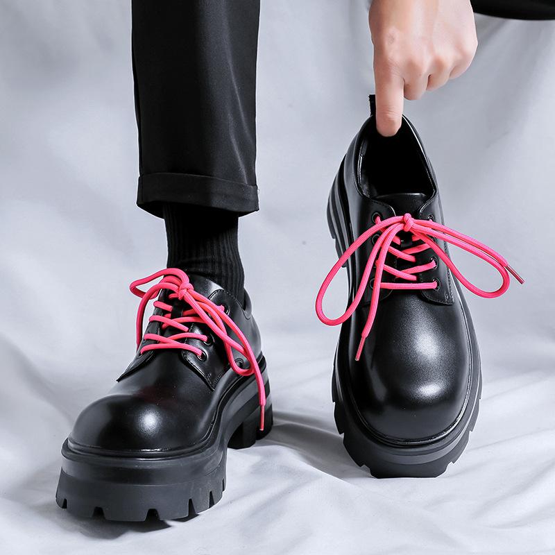 Derby Shoes High-end Round Head Black Platform Leather Shoes Men's Low-top Martin Boots Casual Leather Shoes 6115-R