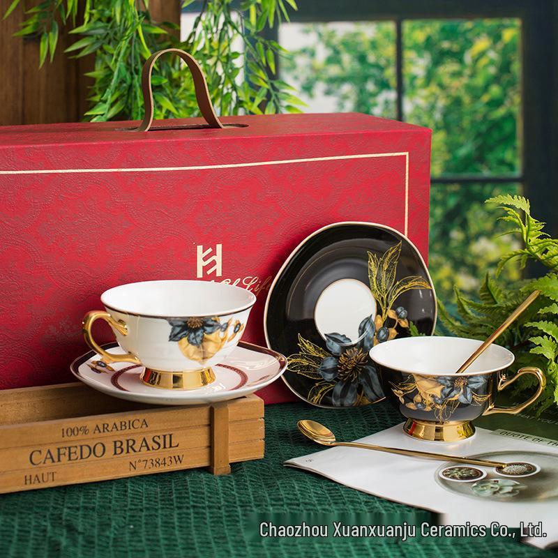 Luxury Retro Bone China Coffee Cup & Saucer Set - Elegant Gift Box, Perfect for Afternoon Tea or Souvenirs
