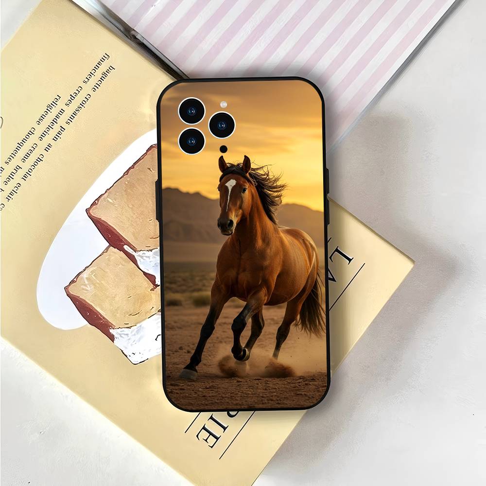 Animal Galloping Horse For IPhone 13,17,11,12,16,14,15,Plus,Pro Max Soft Silicone Black Phone Case