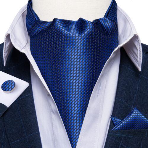 Mens Ascot Silk Cravat Blue Paisley Tie Handkerchief Cufflinks Set Formal Party