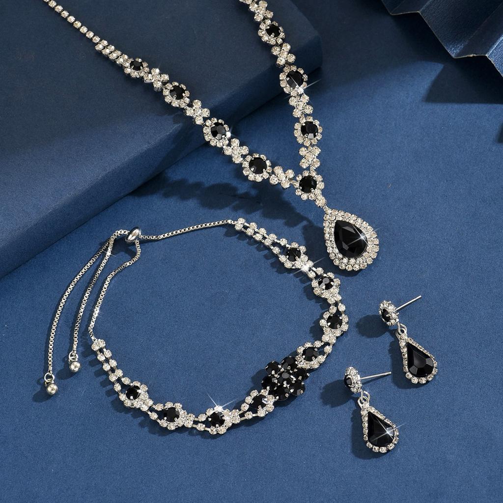 Women's Crystal Droplet Necklace Earrings for Wedding Evening Bride Jewelry Accessories