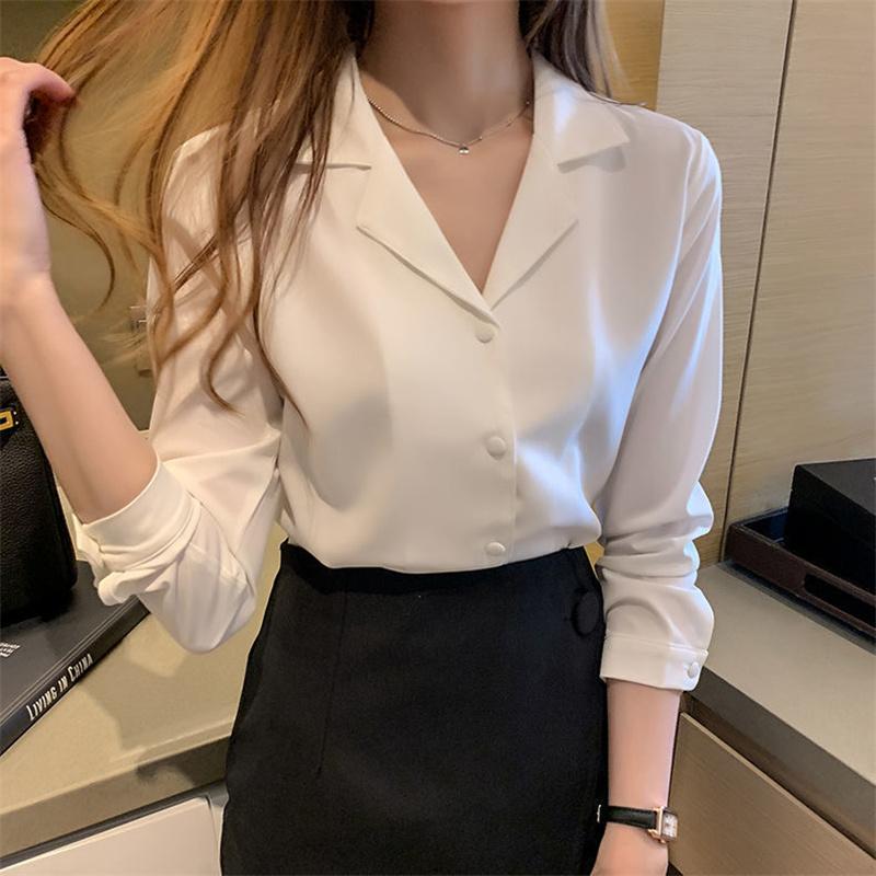 

Женские блузки рубашки в весенне-осеннем стиле офисная одежда для леди OL с длинным рукавом и воротником с лацканами топы XL белый