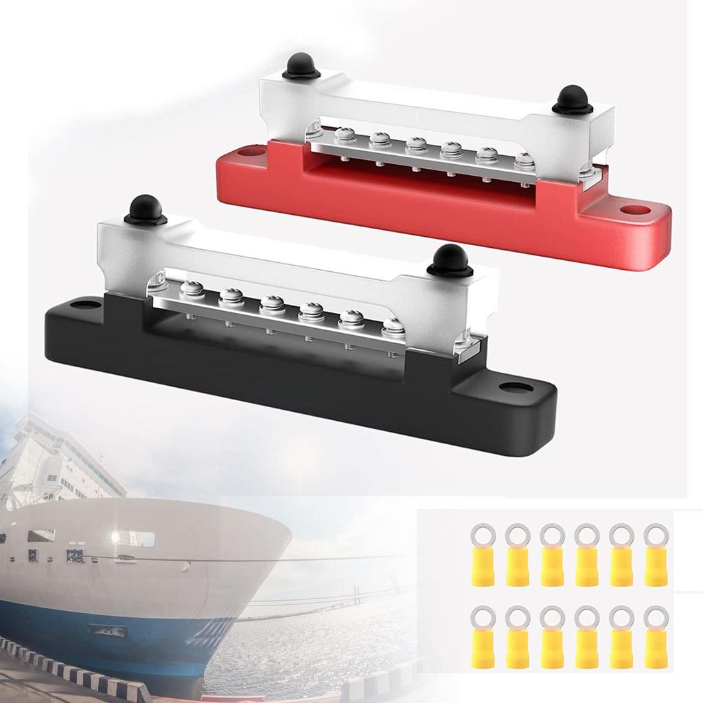 6-polig 12-polig 150A bussskeneblock med lock, enradigt kraftfördelningsblock Distributionsblock med klämmor för bil, båt, marin, husvagn, yacht