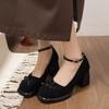 Damskie buty Mary Jane w stylu retro, modne czółenka z kokardą, proste sukienkowe, na grubym obcasie, obuwie damskie 2025