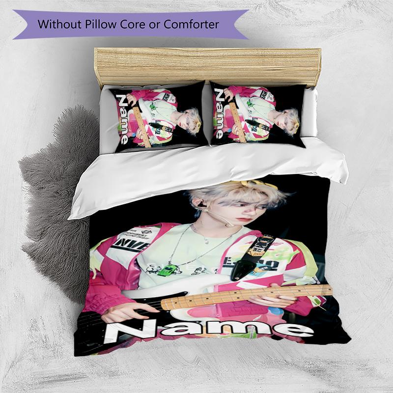 3pcs Custom Name TOP lands boy group Zhu Zhixin Bedding Set Duvet Cover Closure Includes 1 Duvet Cover & 2 Pillowcases for All Seasons Bedroom Decor