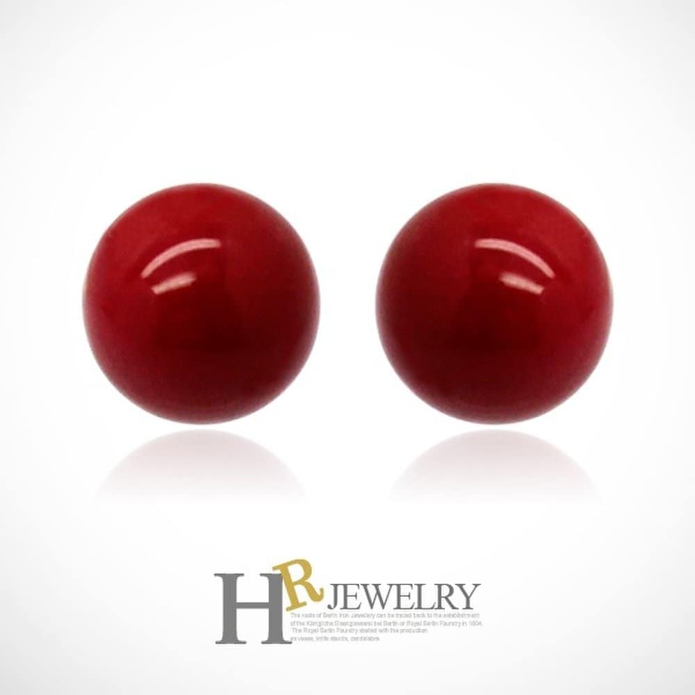 14K Authentic Big Hit Pretty Coral (Hr) 14K 8mm Red Ball Earrings