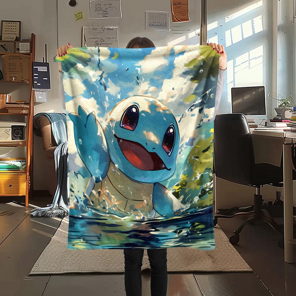 Squirtle Print Flannel Blanket, High quality Comfortable for All Seasons, Home Decor, Warmth and Comfort