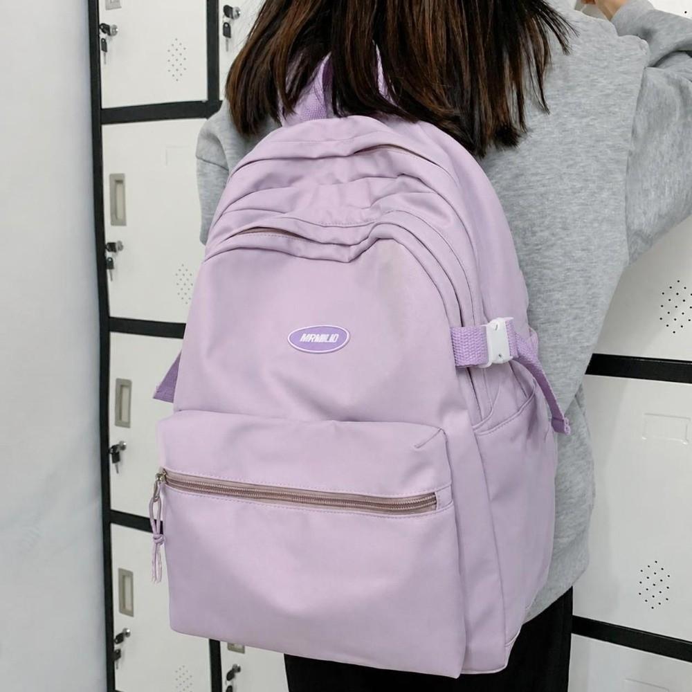 Trendy Solid Color Backpack Nylon Large Capacity Casual Daypack Multi-pocket Travel Rucksack