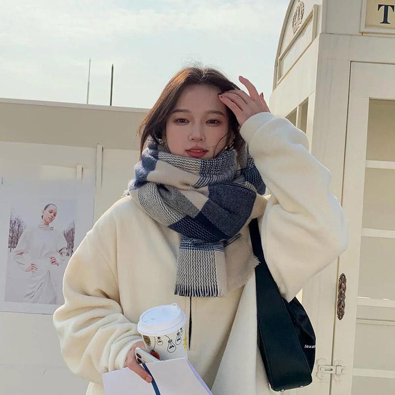 Winter Imitation Cashmere Scarf Korean Fashion Plaid Ladies Scarf Thick Warm Long Scarf Shawl