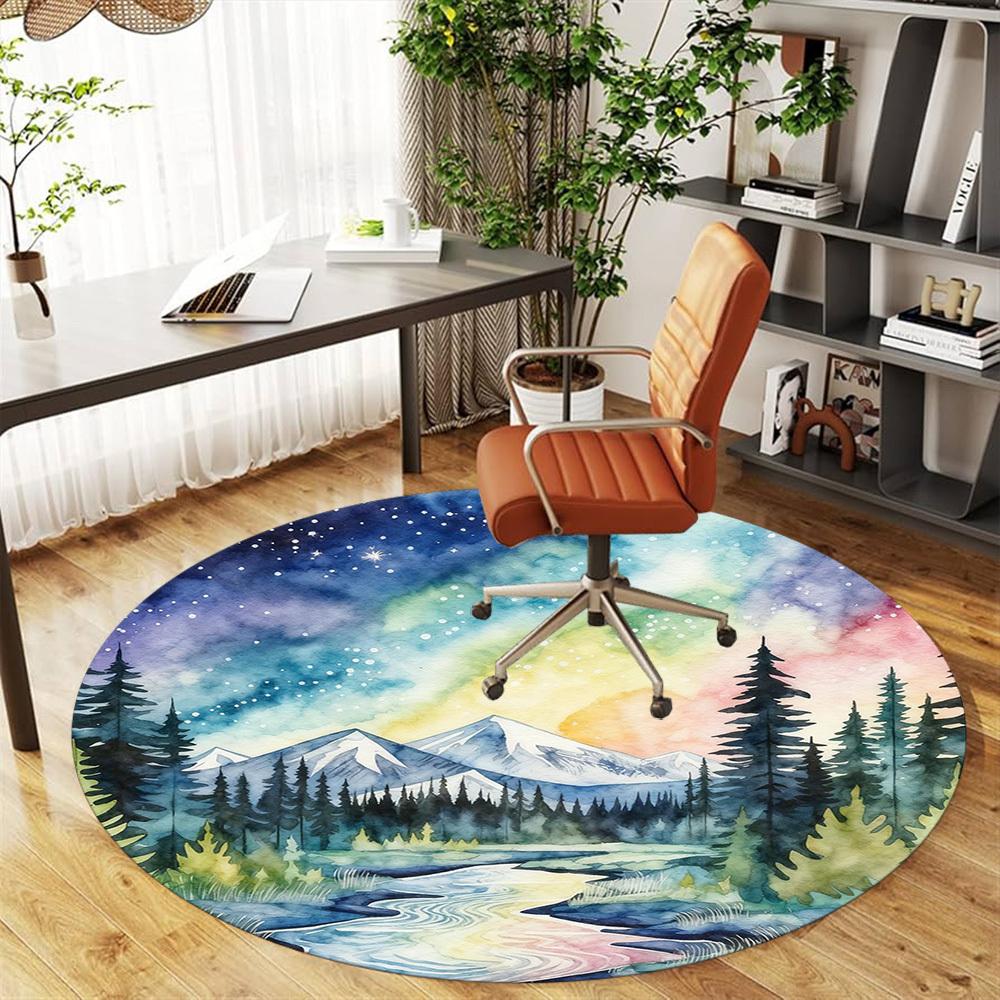 1pc mountain river Round Chair mat office Area Rug - Non-Slip, Floor Mat for Office, Bedroom, Ideal home decor gift p0105011