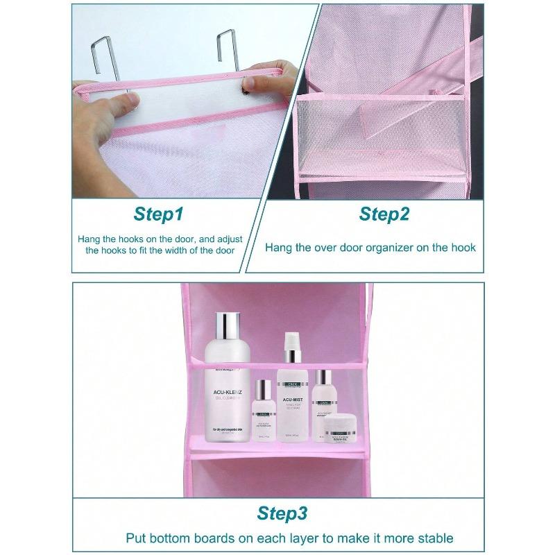 4 Layer Over The Door Hanging Organizer, Cosmetics Wall Hanging Storage Organizer, Large Capacity Mesh Holder With Clear Pockets Hanging Storage Bag