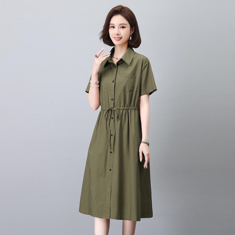 

Women s Summer 2025 Fashionable Pure Cotton Slimming Shirt Dress for Middle-Aged Mothers Double Extra Large
