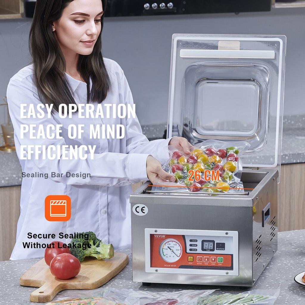 Kammer-Vakuumierer, 260W Siegelkraft, Vakuumverpackungsmaschine für feuchte Lebensmittel, Fleisch, Marinaden und mehr, Kompakte Größe mit 26 cm Siegelbreite,