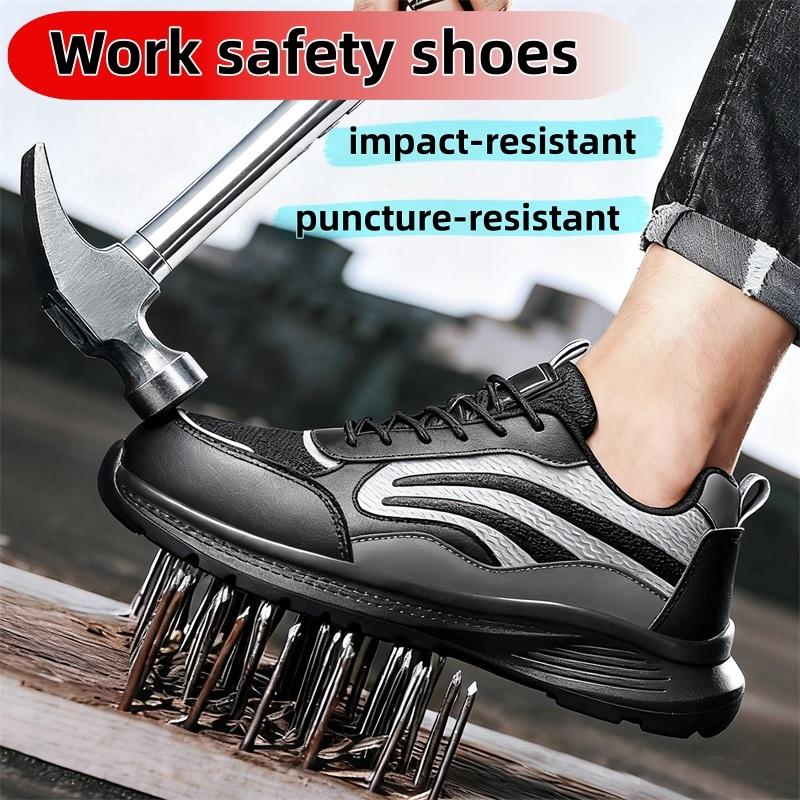Breathable Men Work Safety Shoes Anti-smashing Steel Toe Cap Working Boots Construction Indestructible Work Sneakers Men Shoes