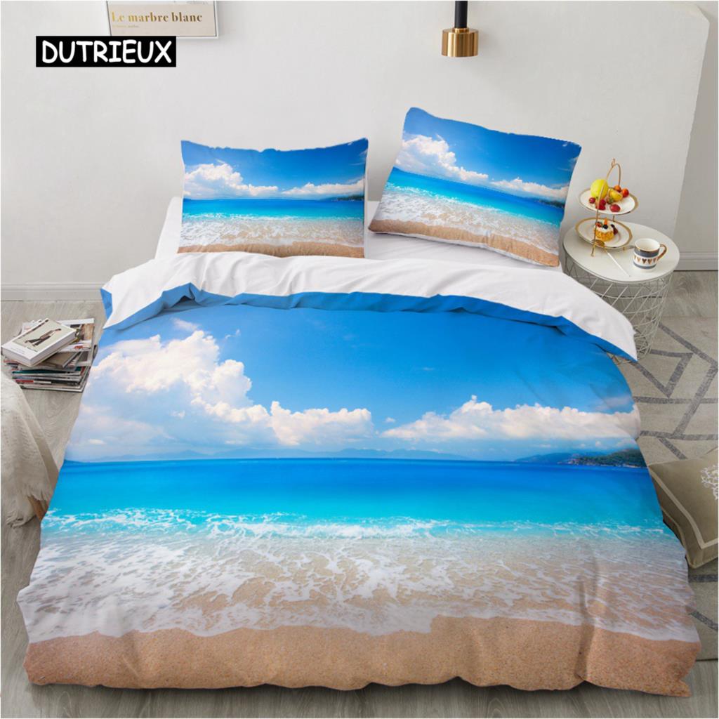 Natural Landscape King Queen Duvet Cover Comic Ink Painting Style Bedding Set Adults Tree Mountain River Polyester Quilt Cover