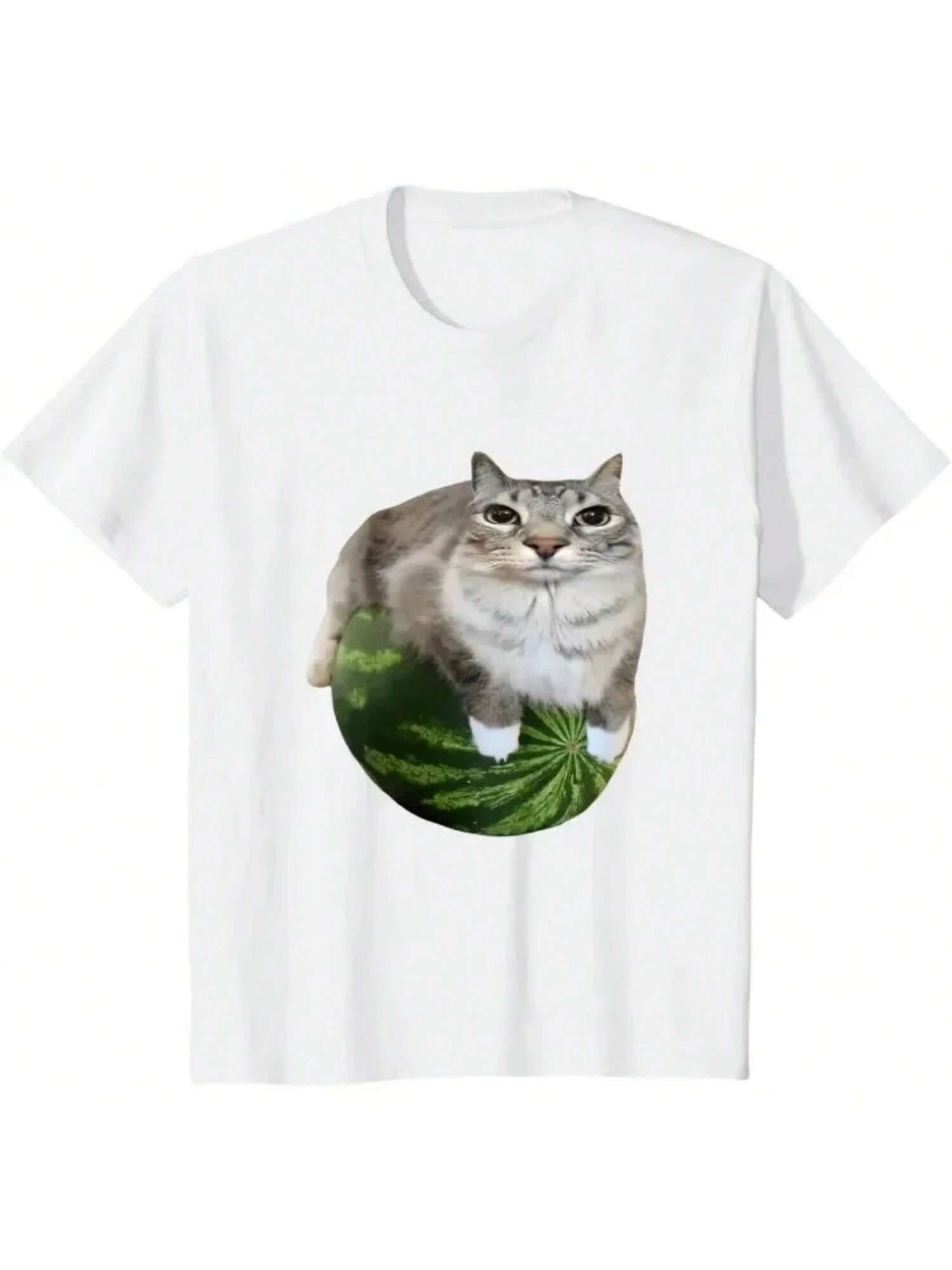 Watermelon Print Shirt Stylish Unisex And Fashion T-Shirt Watermelon Cat Silly Cat Meme T-Shirt A Hilarious S разноцветный